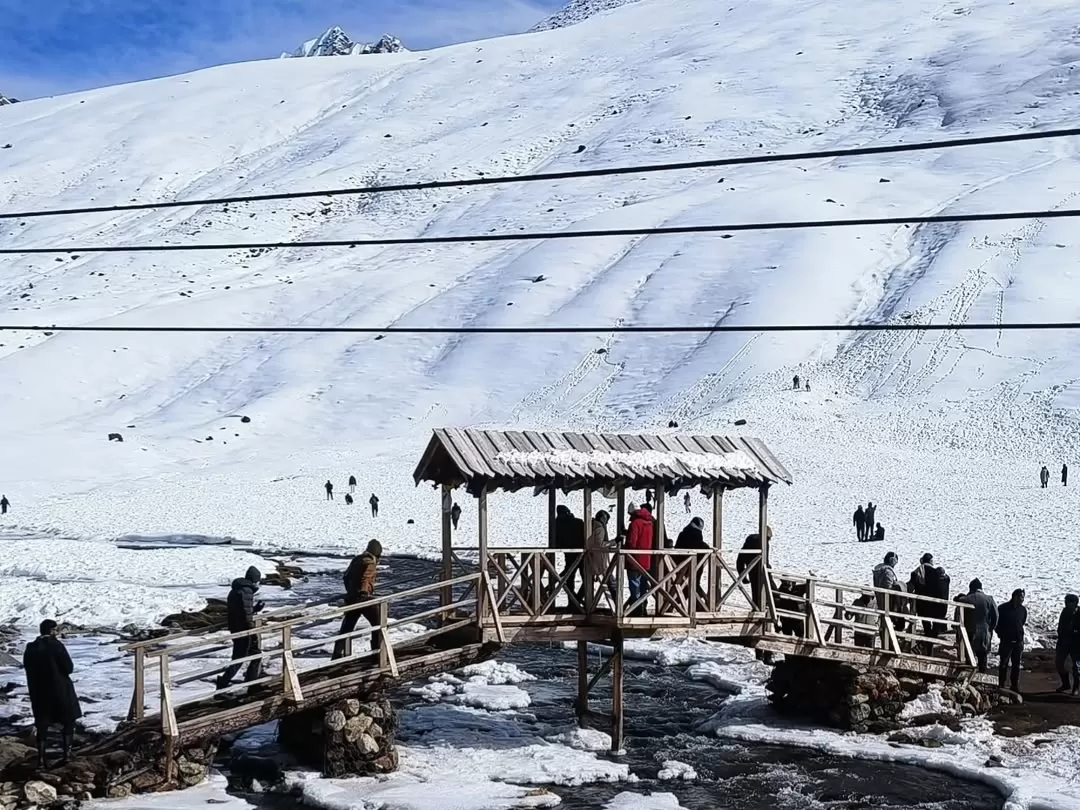Snow-covered Zero Point in North Sikkim with Himalayan peaks